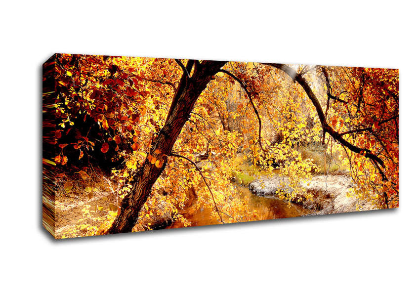 Picture of Creek In The Autumn Forest Panoramic Canvas Wall Art