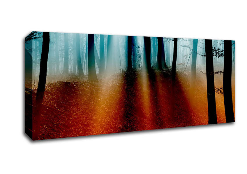 Picture of Autumn Forest Blue Sun Beams Panoramic Canvas Wall Art