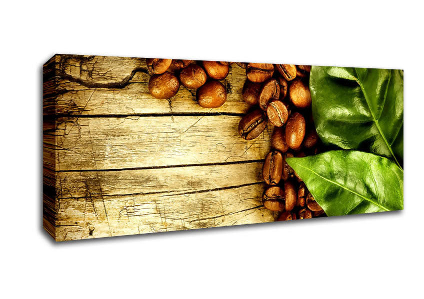 Picture of Coffee Beans And Leaves Panoramic Canvas Wall Art