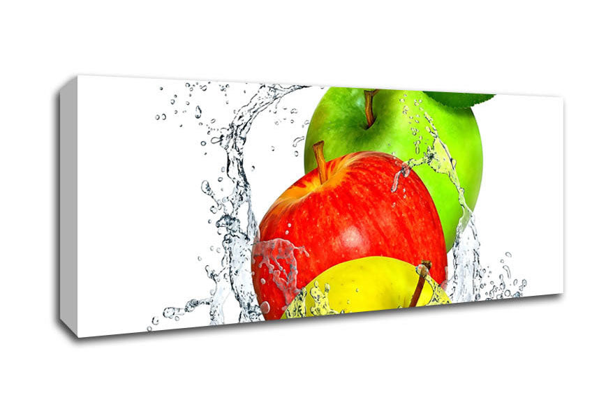 Picture of Apples Splashing Water Panoramic Canvas Wall Art