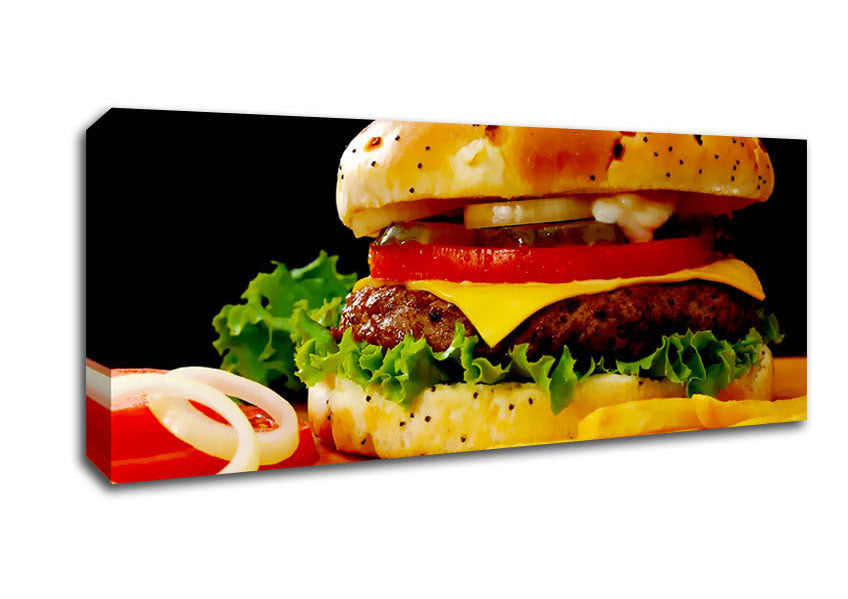 Picture of Burger And Fries Panoramic Canvas Wall Art