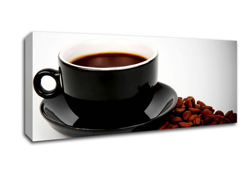 Picture of Black Coffee With Beans Panoramic Canvas Wall Art