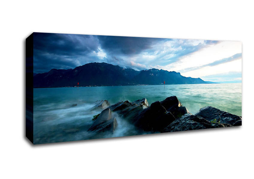 Picture of Lake At Dusk Panoramic Canvas Wall Art