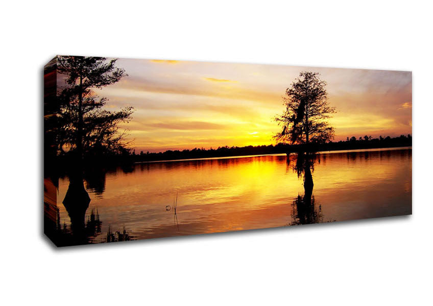 Picture of River Tree Sunset Panoramic Canvas Wall Art