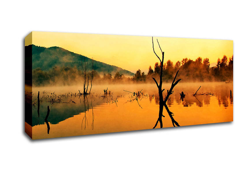 Picture of Morning Mist Over The Lake Panoramic Canvas Wall Art