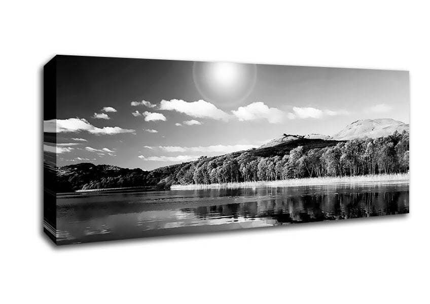 Picture of Sun Lake Reflections B n W Panoramic Canvas Wall Art