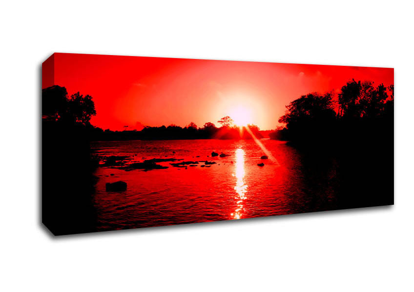 Picture of Red Ocean Sun Blaze Panoramic Canvas Wall Art