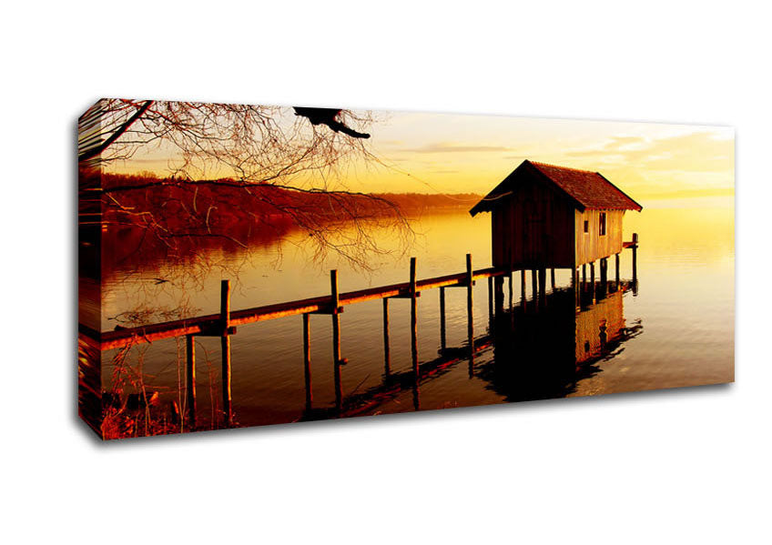 Picture of Lake Retreat Golden Panoramic Canvas Wall Art