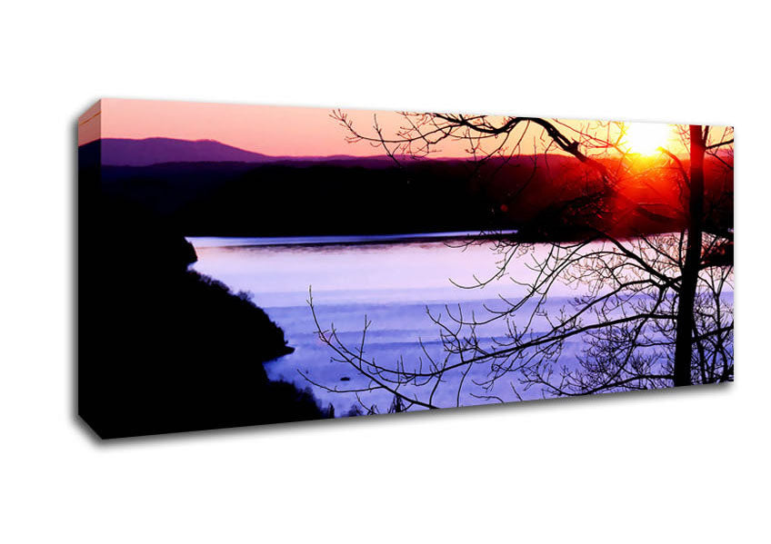 Picture of Blazing Red Sun Over The Winter Lake Panoramic Canvas Wall Art