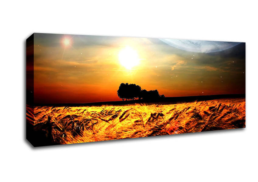 Picture of Fields Wheat In The Planets Golden Sun Panoramic Canvas Wall Art