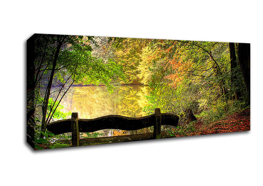 Picture of Empty Bench In Fall Scene Panoramic Canvas Wall Art