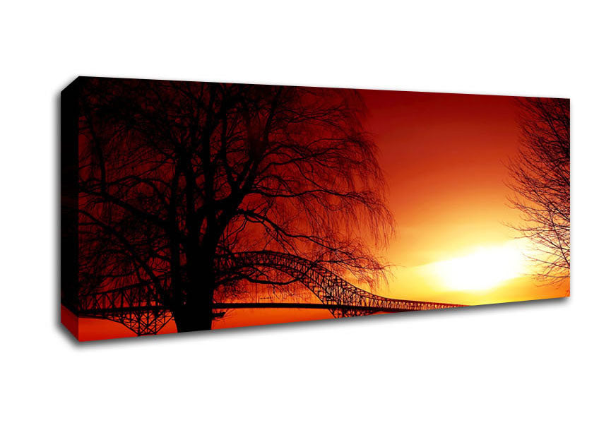 Picture of Bridge Over The Orange Winter Lake Panoramic Canvas Wall Art