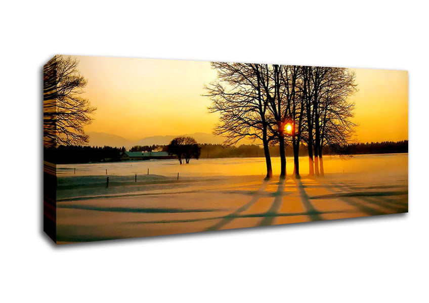 Picture of Winter Tree Sunrise Golden Panoramic Canvas Wall Art