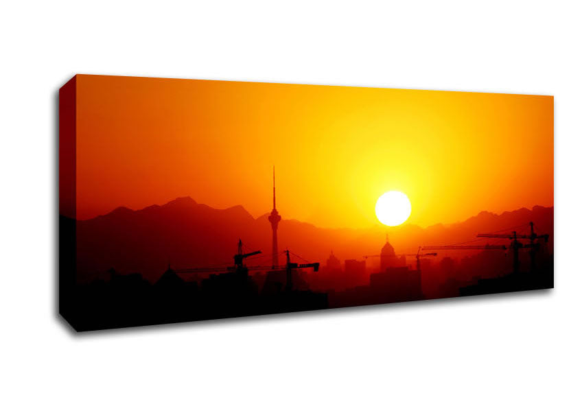 Picture of Blazing Sun Over The Harbour Panoramic Canvas Wall Art