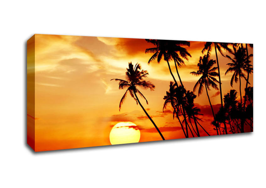 Picture of Palm Tree Paradise At Sunset Panoramic Canvas Wall Art