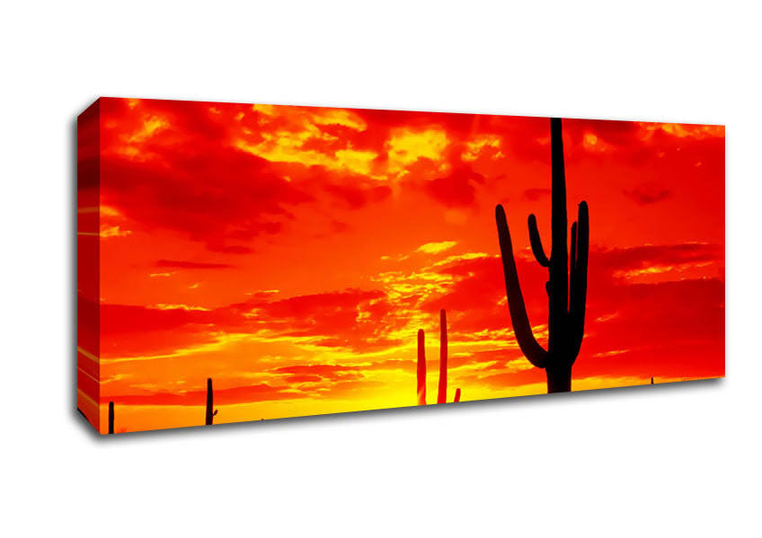 Picture of Red Desert Cactus Panoramic Canvas Wall Art