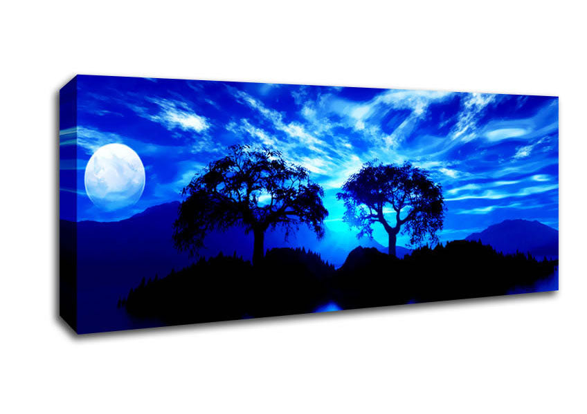 Picture of Blue Twin Island Moon Panoramic Canvas Wall Art