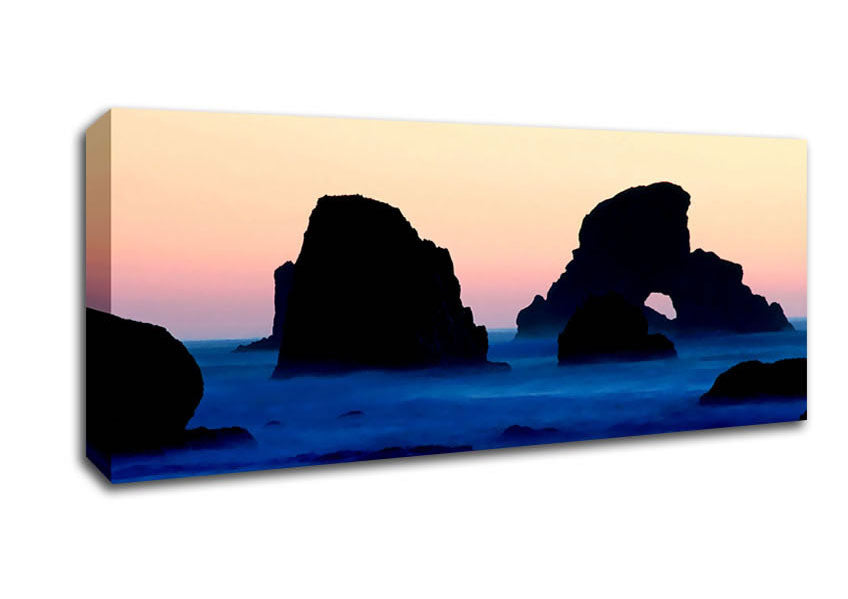 Picture of Peach Ocean Rocks Panoramic Canvas Wall Art