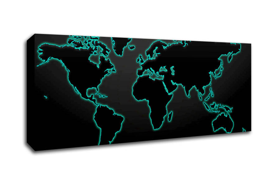 Picture of Black World Map Panoramic Canvas Wall Art