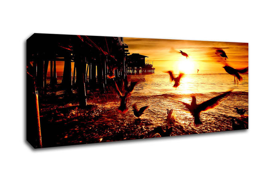 Picture of Sea And Fly Birds Panoramic Canvas Wall Art