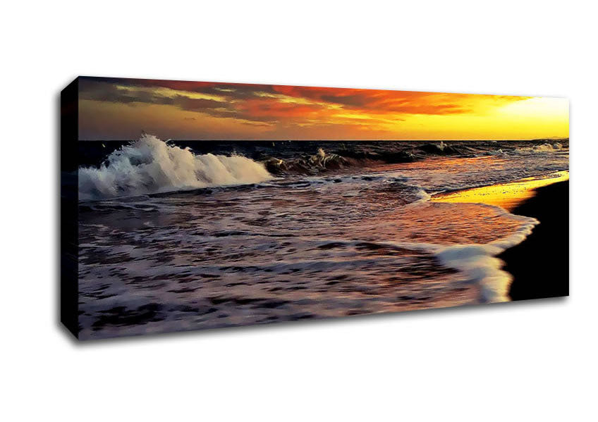 Picture of Ocean Waves At Dusk Panoramic Canvas Wall Art