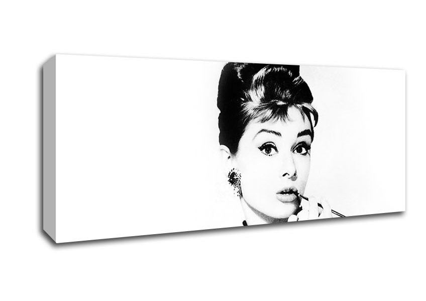 Picture of Audrey Hepburn Cigarette Pose White Panoramic Canvas Wall Art