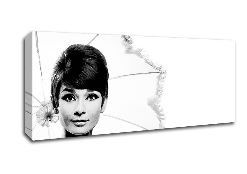 Picture of Audrey Hepburn Umbrella Panoramic Canvas Wall Art