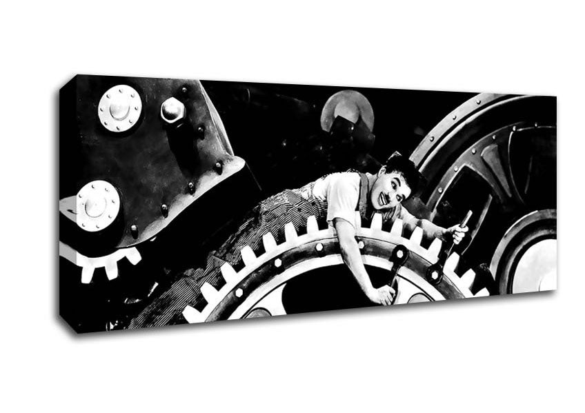 Picture of Charlie Chaplin Cogs Panoramic Canvas Wall Art