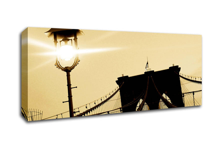 Picture of Brooklyn Bridge Street Light Retro Panoramic Canvas Wall Art