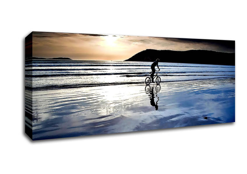 Picture of Beach Bike Ride Panoramic Canvas Wall Art