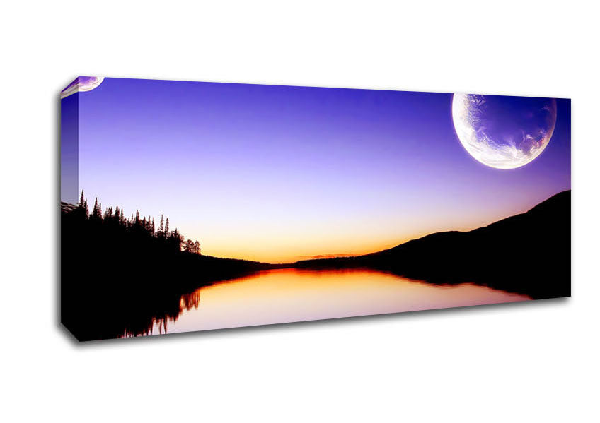 Picture of Calm Lake In Another World Purple Panoramic Canvas Wall Art