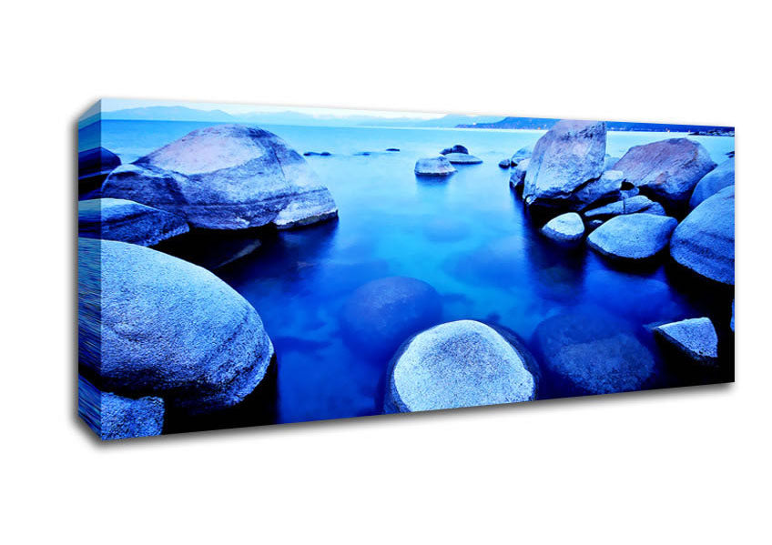 Picture of Blue Tranquil Ocean Rocks Panoramic Canvas Wall Art