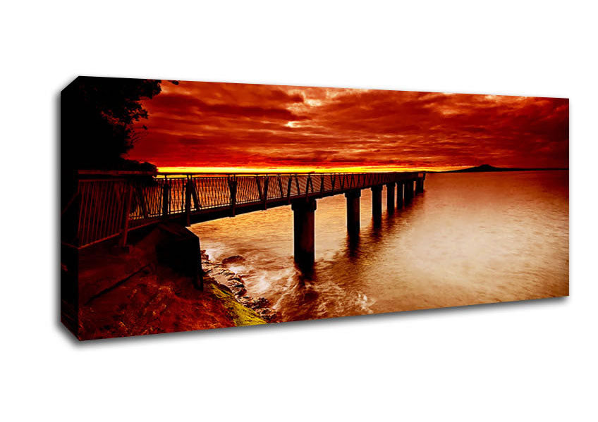 Picture of Bridge Over The Ocean Orange Panoramic Canvas Wall Art