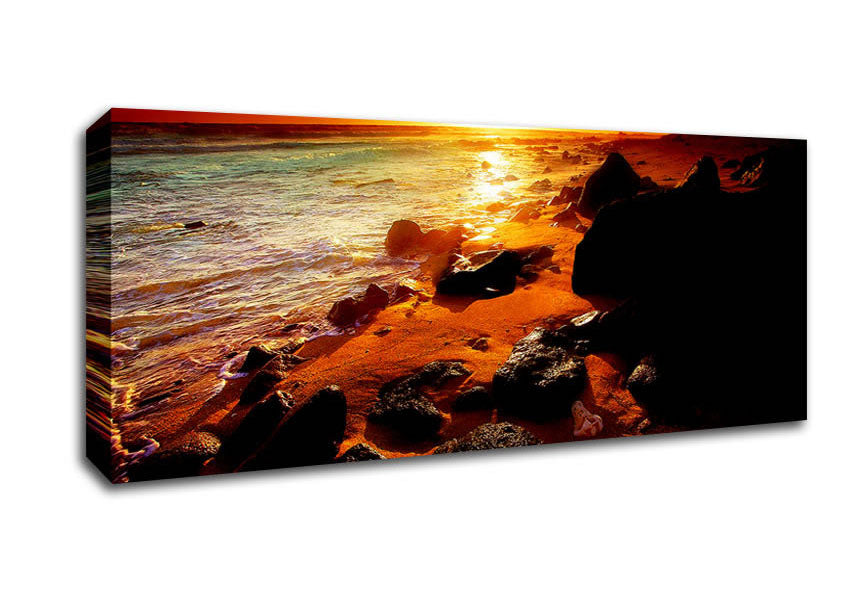 Picture of Caramel Sun Blaze Ocean Panoramic Canvas Wall Art