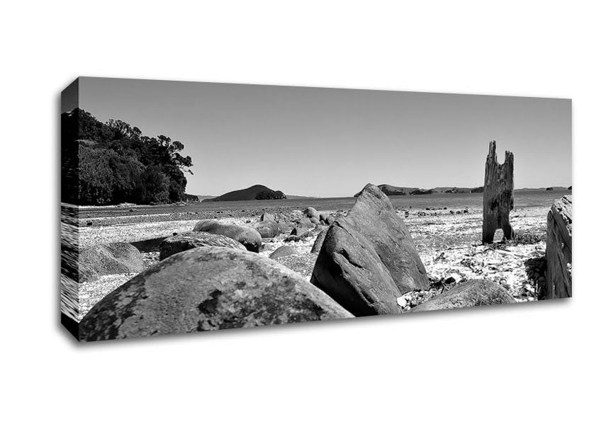 Picture of Bolders Of The Seas B n W Panoramic Canvas Wall Art