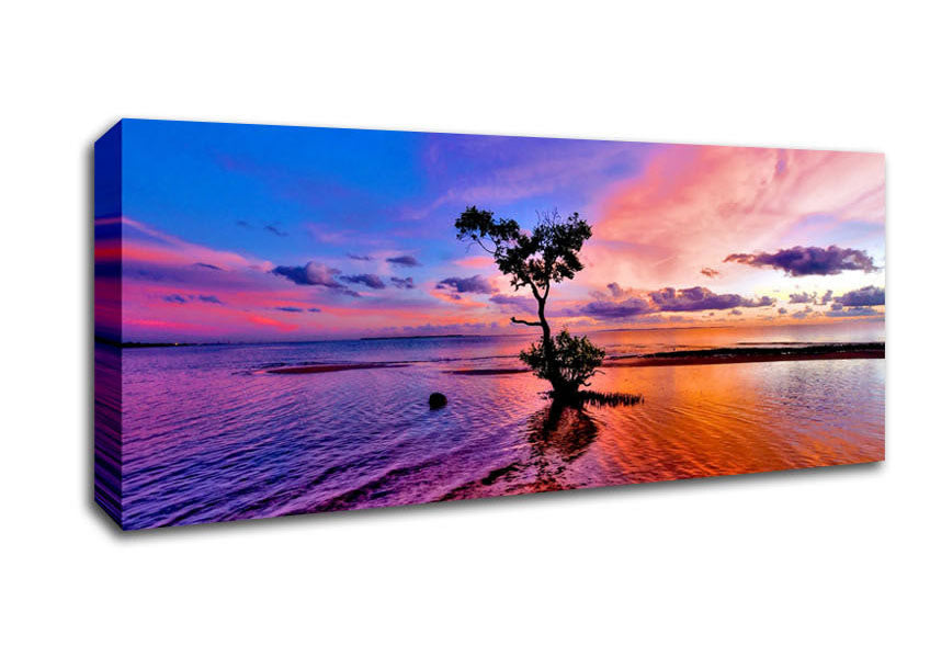 Picture of Ocean Tree Dusk Panoramic Canvas Wall Art