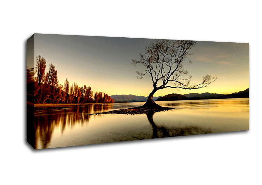 Picture of Lonely Lake Tree Panoramic Canvas Wall Art