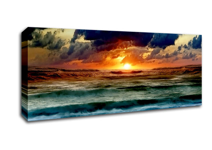 Picture of Stunning Ocean Sun Clouds Panoramic Canvas Wall Art