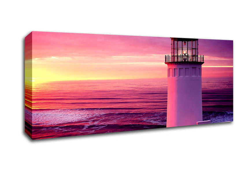 Picture of Lighthouse Pink Sunset Panoramic Canvas Wall Art