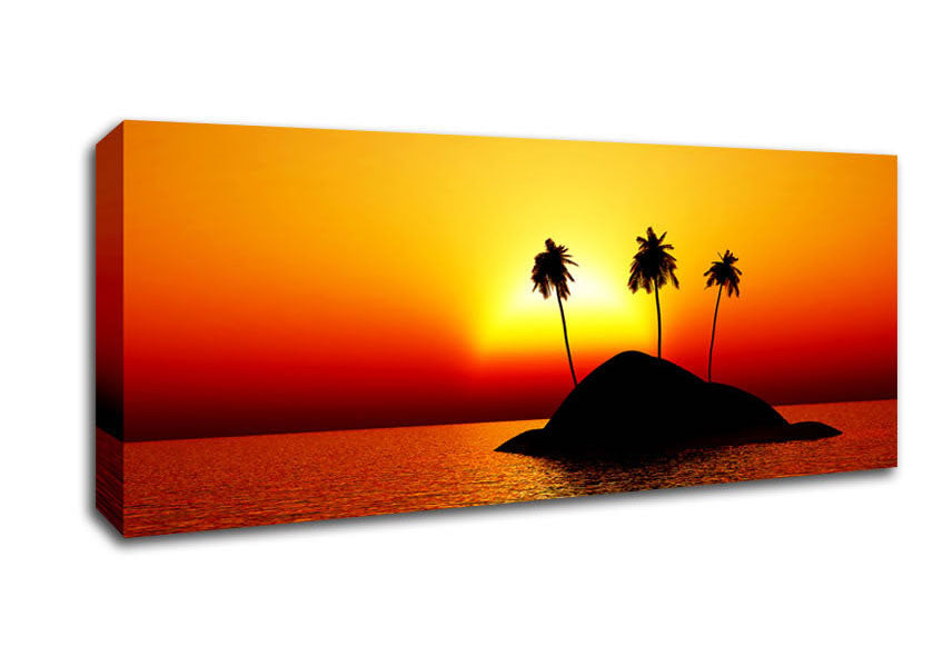 Picture of Palmtree Island At Sunset Panoramic Canvas Wall Art