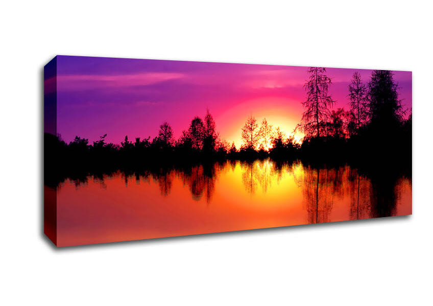 Picture of As The Sun Sets Over The Lake Panoramic Canvas Wall Art