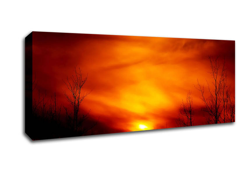 Picture of Orange Sunblaze Through The Misty Sky Panoramic Canvas Wall Art