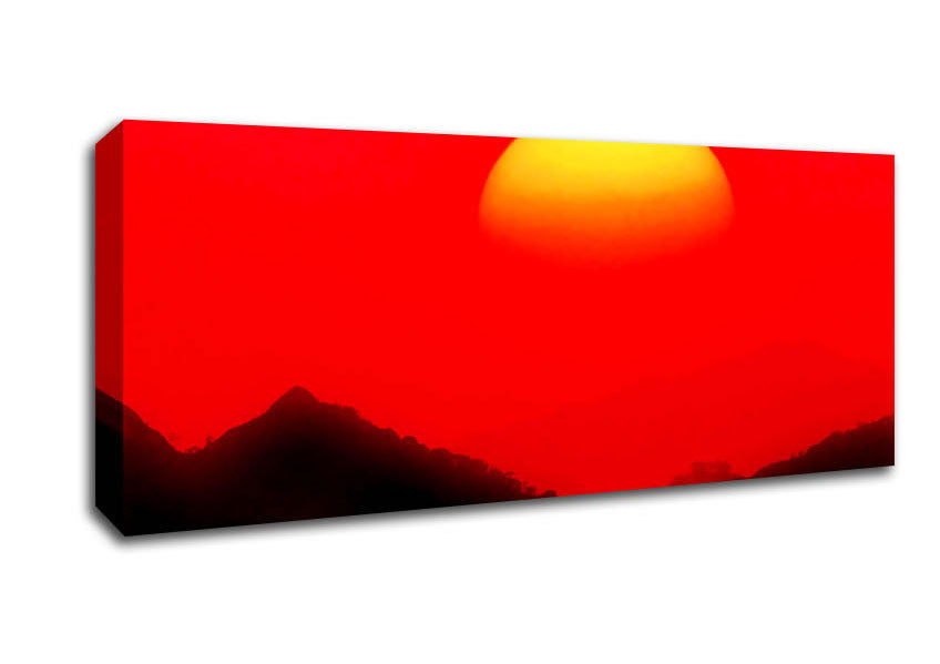 Picture of Huge Sun Over The Mountain Tops Red Panoramic Canvas Wall Art