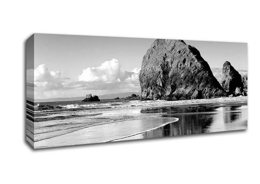 Picture of Beach Rocks B n W Panoramic Canvas Wall Art