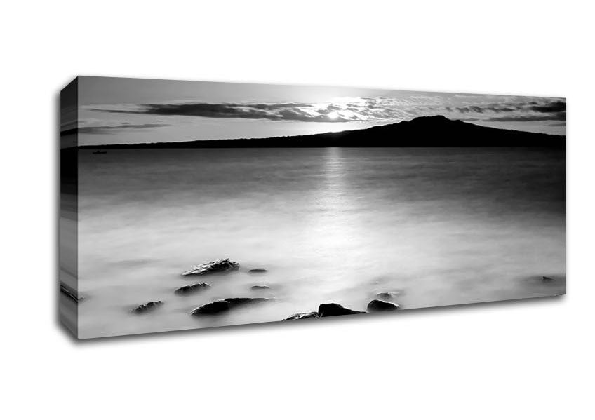 Picture of Ocean Mist Reflections B n W Panoramic Canvas Wall Art