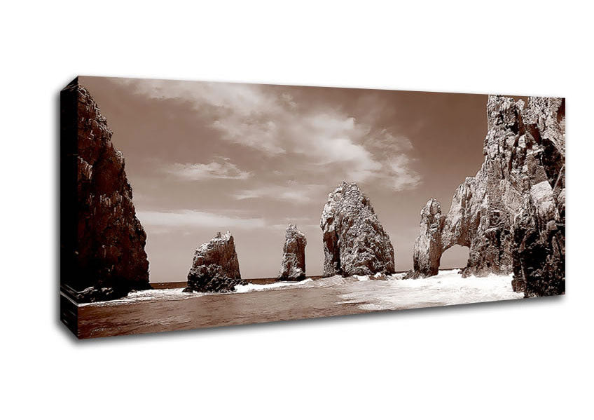 Picture of Brown Rocks In The Ocean Panoramic Canvas Wall Art