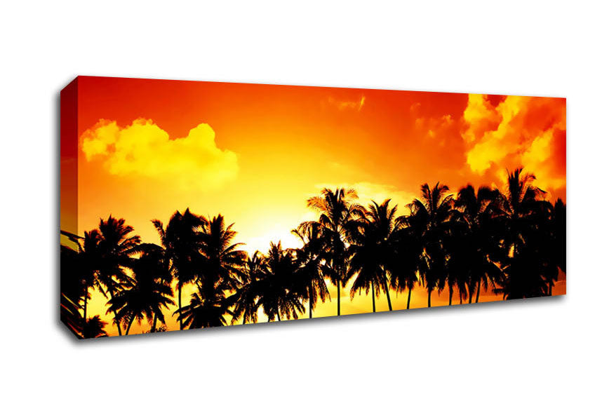 Picture of Orange Palm Tree Sunset Panoramic Canvas Wall Art