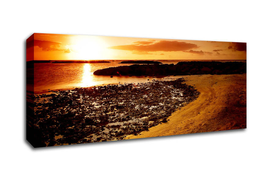 Picture of Ochre Ocean Sunset Panoramic Canvas Wall Art