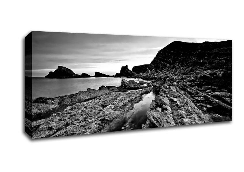 Picture of B n W Cliffs Around The Ocean Panoramic Canvas Wall Art