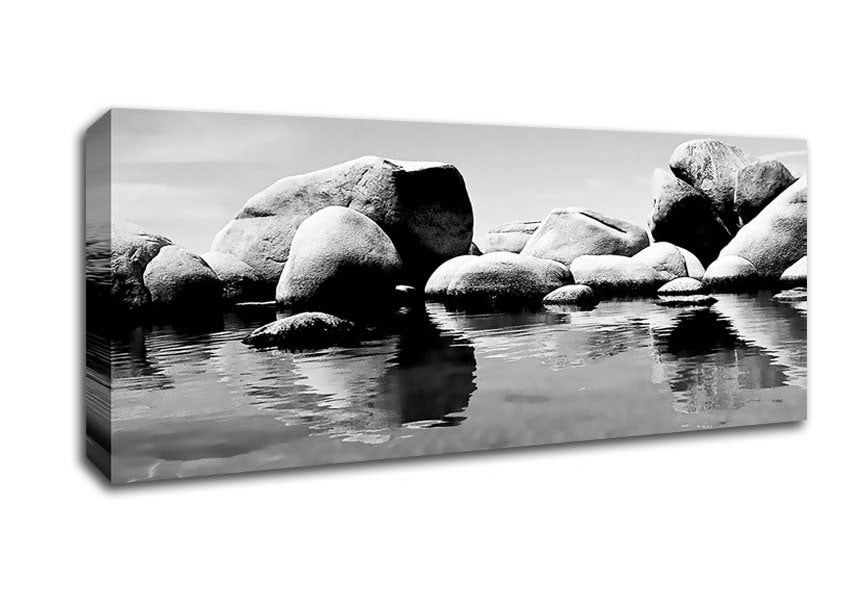 Picture of The Rock Pool B n W Panoramic Canvas Wall Art